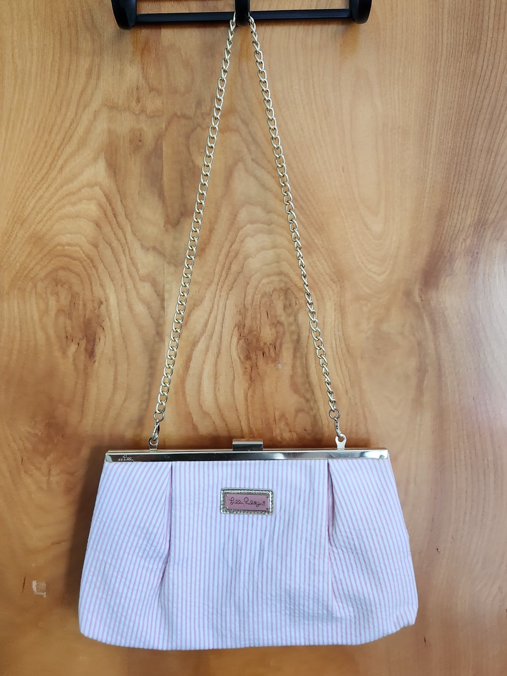 Lily Pulitzer Seersucker Clutch With Gold Chain